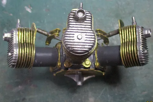 Close-up of air-cooling fins on the engine cylinders of a Blériot XI model