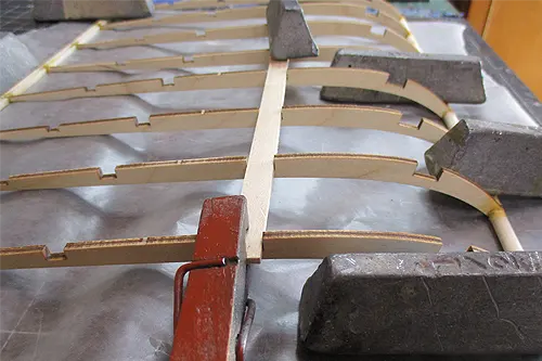Blériot model aircraft wing under construction showing spars and internal framework