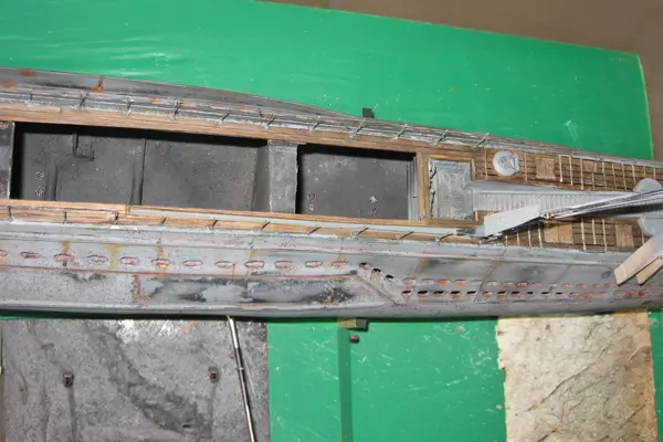 Hull framework of a scratch built Japanese I 21 aircraft carrying submarine model